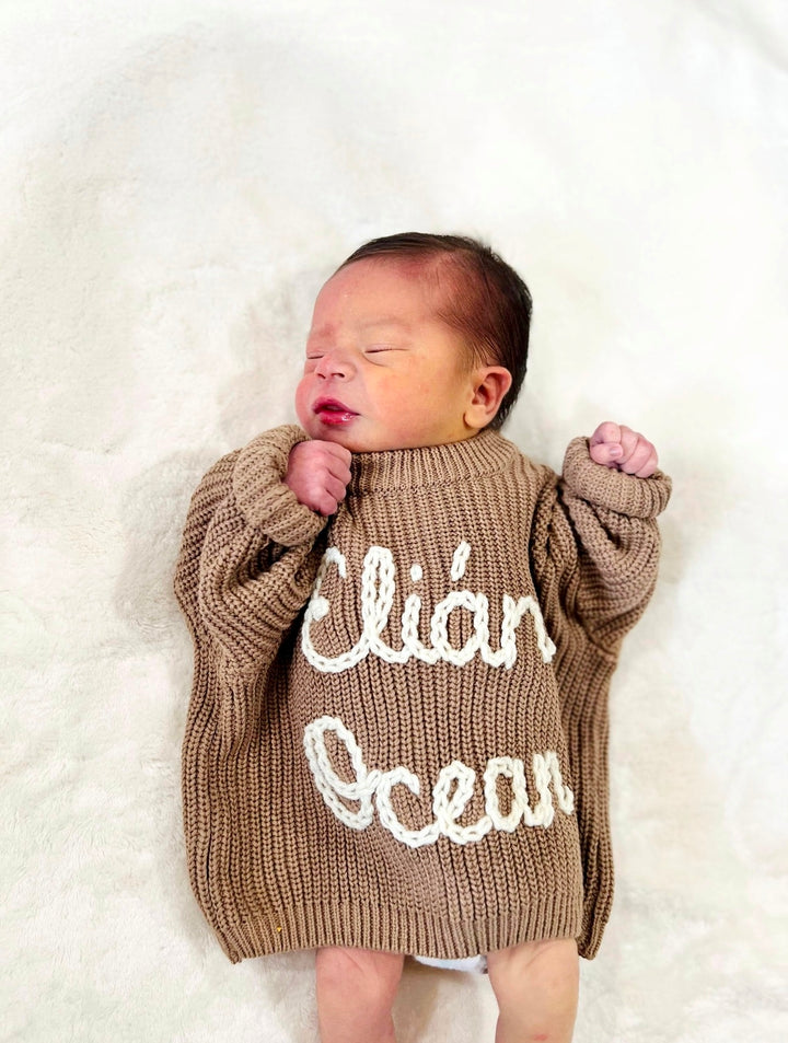 Boys Hand Embroidered Baby Sweater with Name