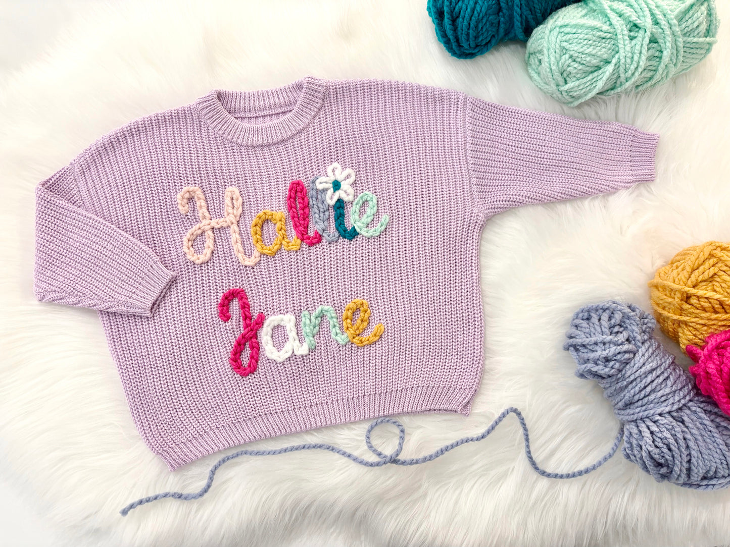 Baby Toddler Sisters Hand Embroidered Oversized Girls Custom Sweater with Name