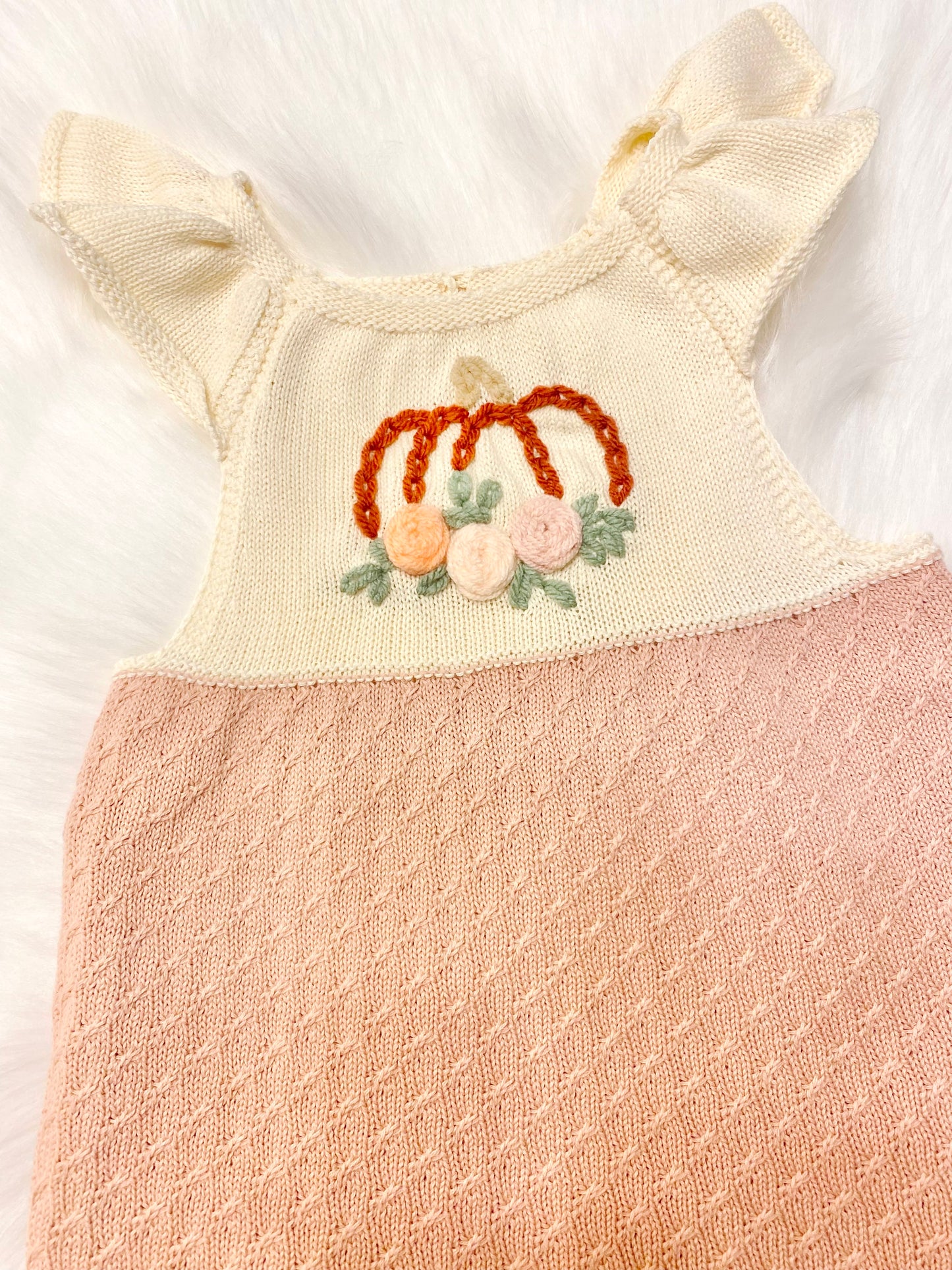 Hand Embroidered Girls Fall Pumpkin Knitted Sweater Dress
