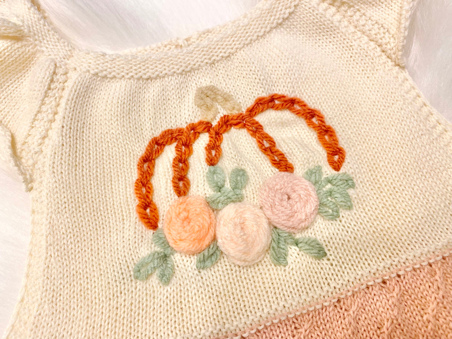 Hand Embroidered Girls Fall Pumpkin Knitted Sweater Dress