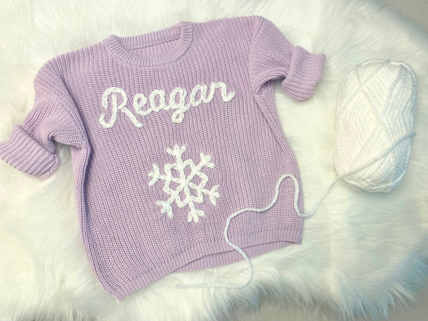 Baby Toddler Winter Snowflake Lavender Purple White Christmas Sweater with Name, Baby Boy Baby Girl Christmas Snowflake Sweater, Snowflake Baby Name Holiday Sweater,