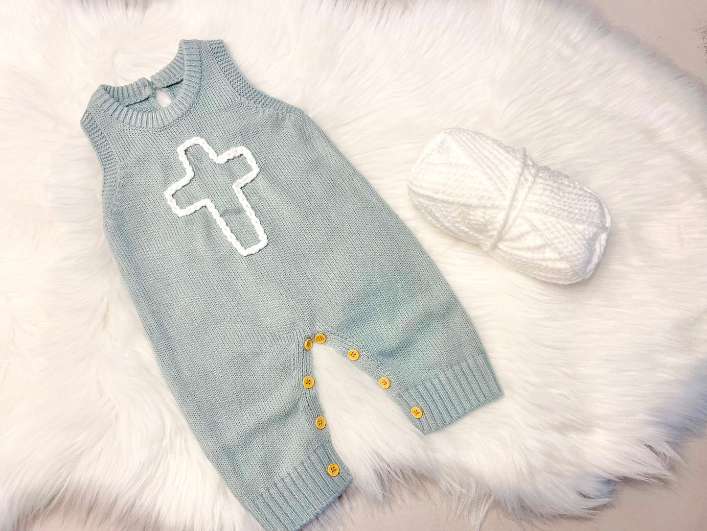 Christian Cross Easter Outfit Baby Boy Outfit, blue and white romper outfit baby boy, knitted knit baby romper, spring baby boy sweater romper, boys easter outfit, my first easter, hand embroidered cross baby romper outfit for easter