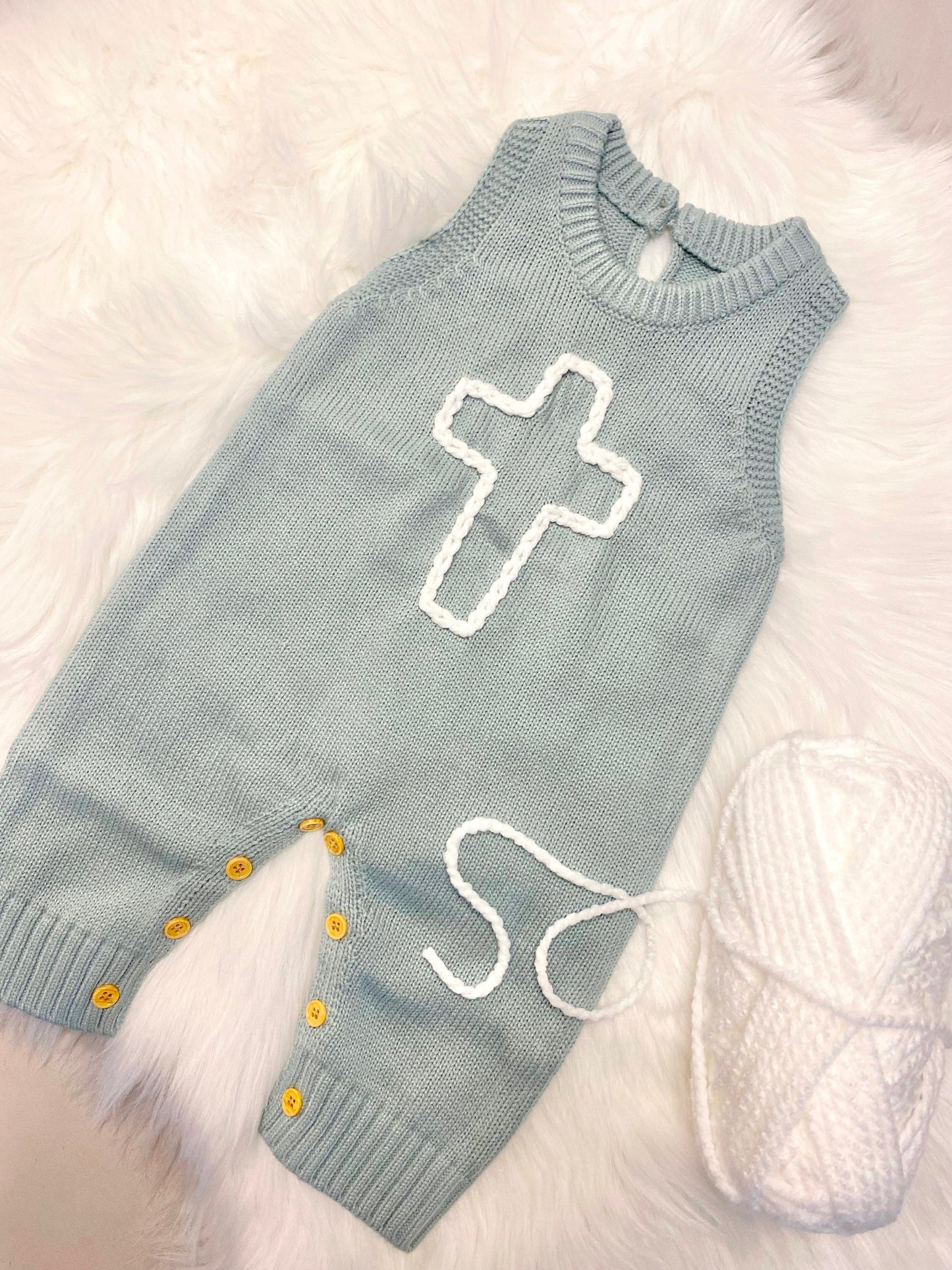 Christian Cross Easter Outfit Baby Boy Outfit, blue and white romper outfit baby boy, knitted knit baby romper, spring baby boy sweater romper, boys easter outfit, my first easter, hand embroidered cross baby romper outfit for easter