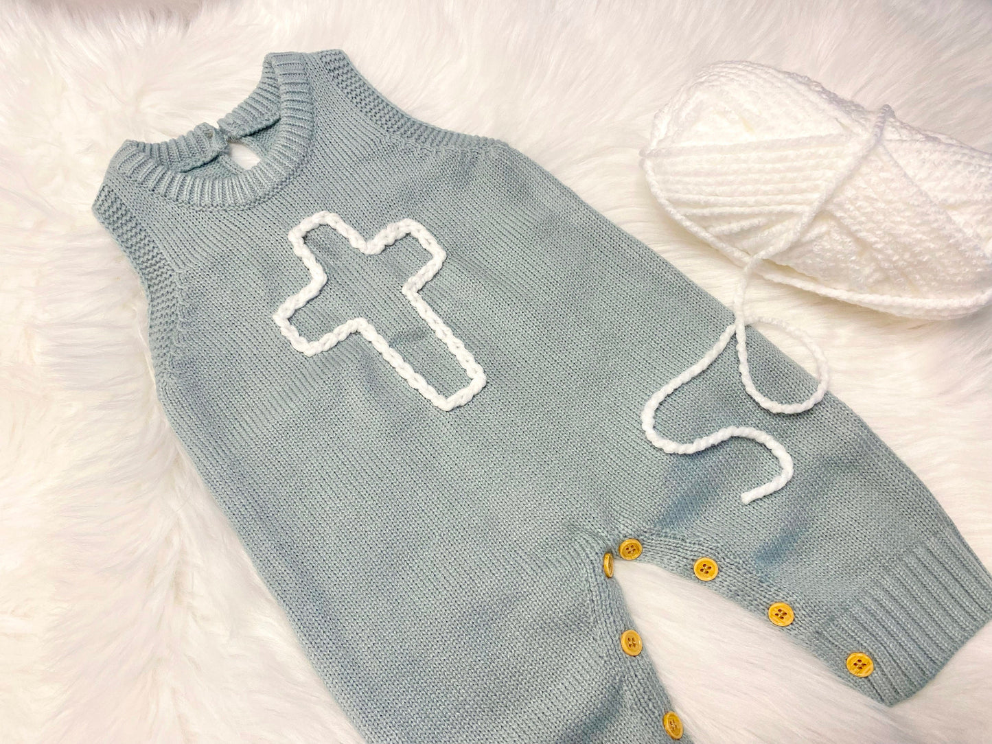 Christian Cross Easter Outfit Baby Boy Outfit, blue and white romper outfit baby boy, knitted knit baby romper, spring baby boy sweater romper, boys easter outfit, my first easter, hand embroidered cross baby romper outfit for easter