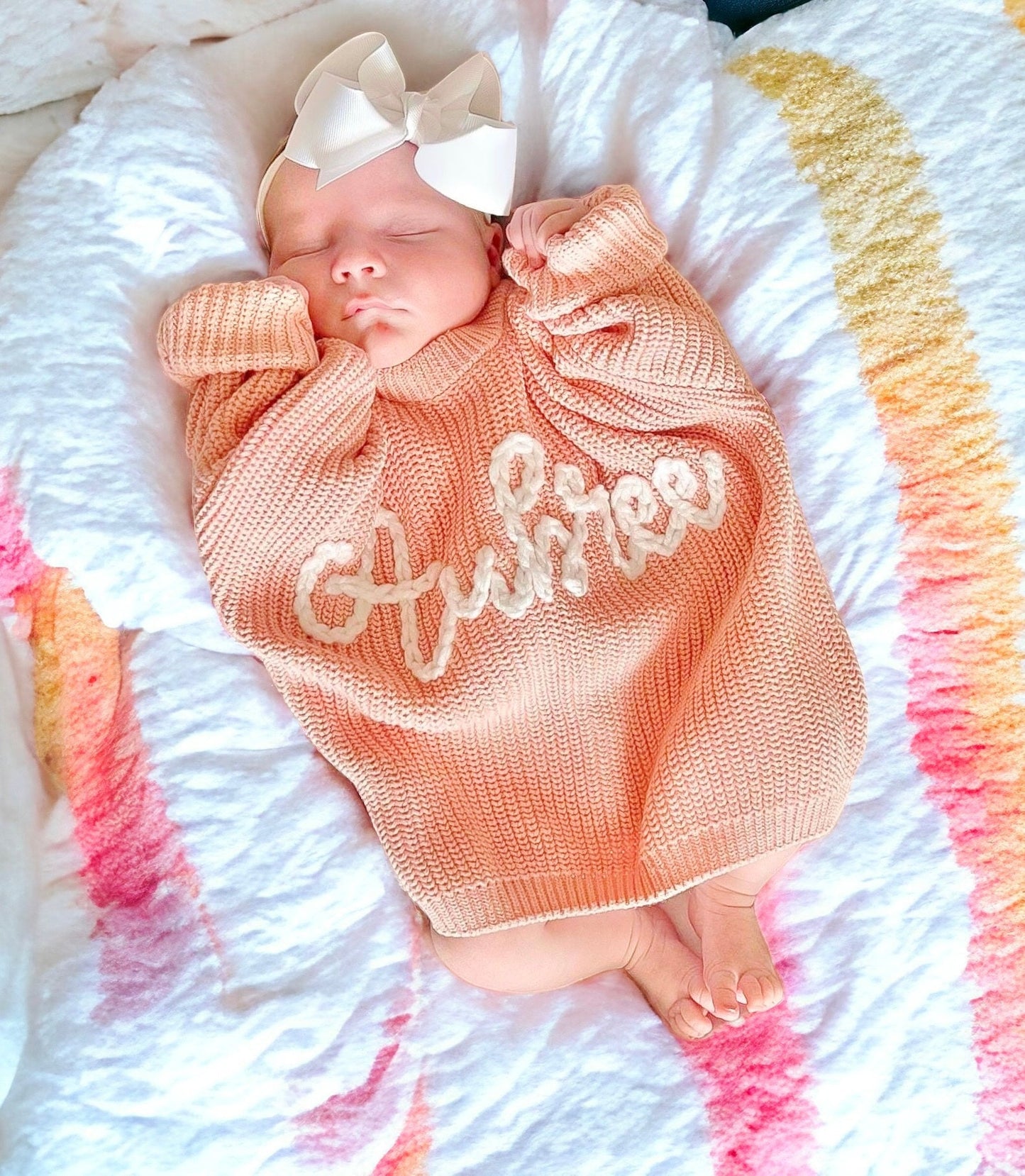 Milestone Baby Name Sweater, Baby Girls Gift, Hand Embroidered Custom Oversized Sweater for Baby girls, chunky knit personalized colorful rainbow baby name sweater, toddler girls sweater, baby girls sweater, newborn girl sweater