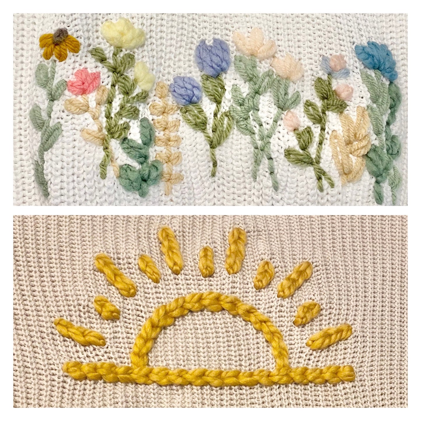 hand embroidery wildflowers, hand embroidered sunshine