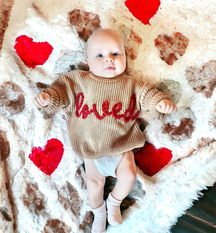 baby boys first Valentines Day Outfit Shirt Sweater, Loved Sweater, Valentines sweater, my first valentines boy brown red, toddler boy valentines day the mod mango baby toddler sweater