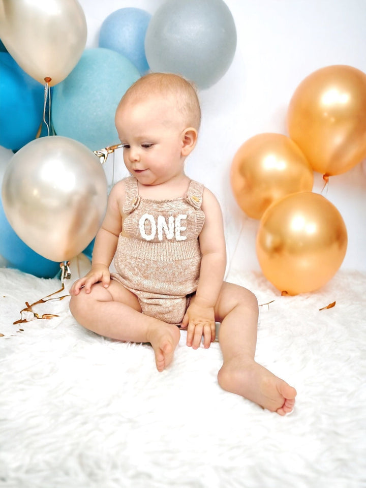 Boys First Birthday Outfit birthday outfit ONE boys neutral tan brown cream boho, 1st Birthday romper outfit baby boy, beary first, knitted knit baby romper, winter spring summer birthday, boho neutrals birthday boy suspenders outfit romper 1st rodeo, the mod mango baby boutique co