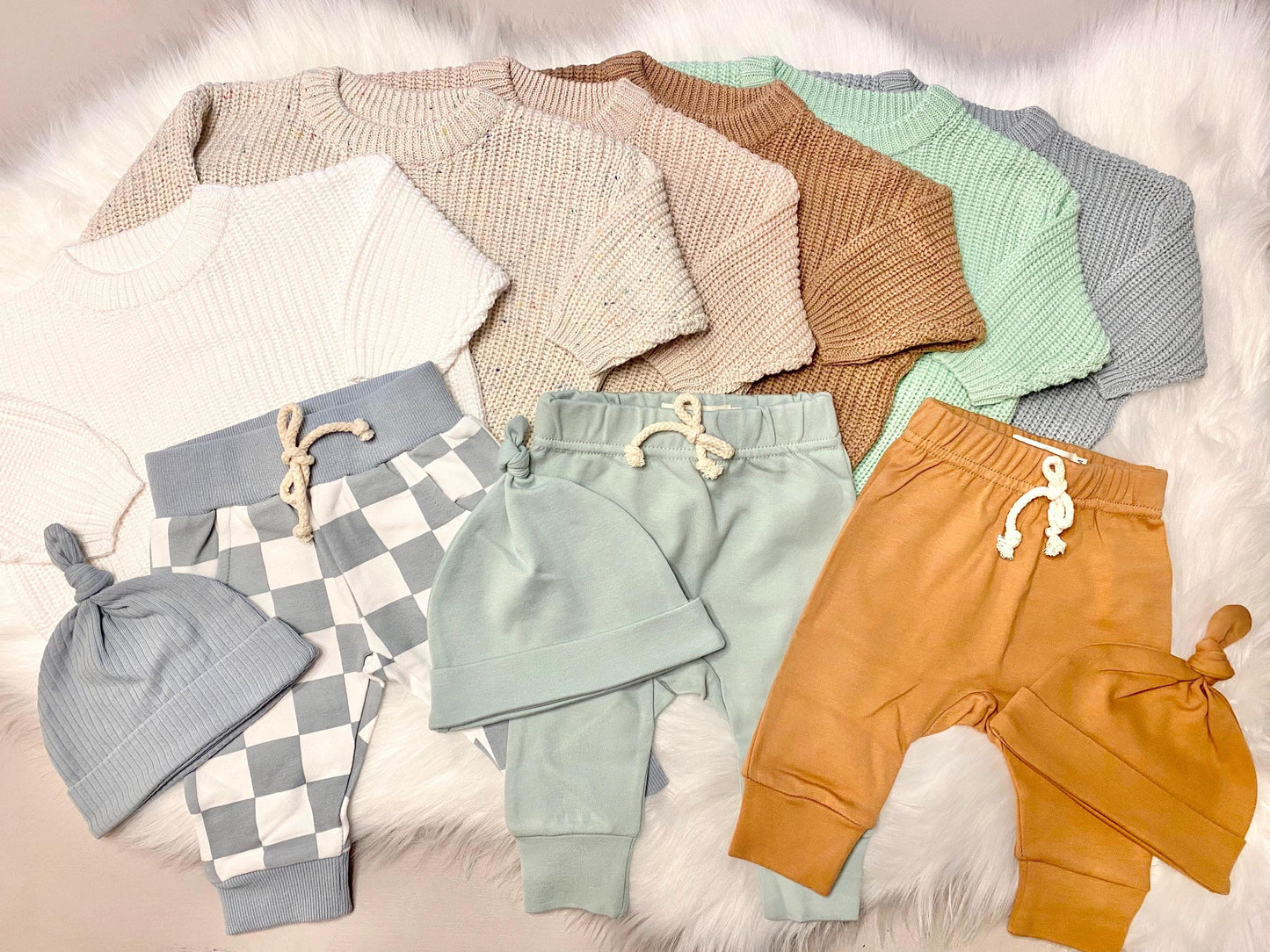 newborn baby boy gift sweater outfit set personalized custom fall baby pants joggers hat baby boy sweater blue white checkered sage green cream beige tan brown mint blue oversized sweater outfit newborn baby girls custom embroidered baby shower gift