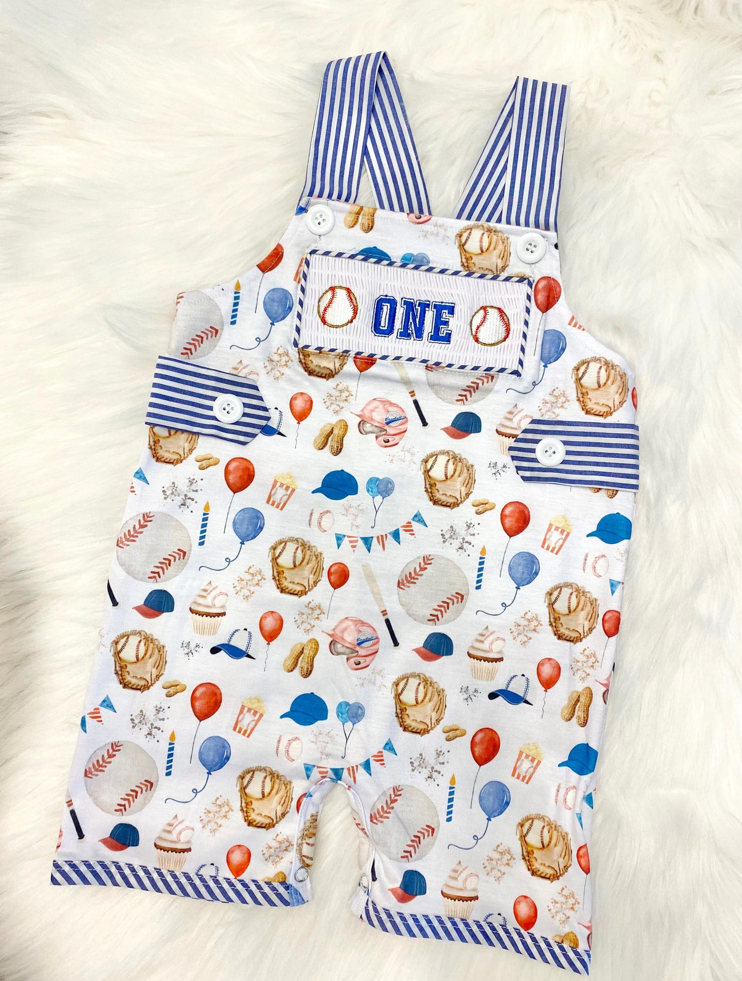 roockie of the year first birthday boy romper baseball royal blue red tan beige smash cake outfit overalls, ONE smocked romper first birthday baseballs, sports embroidered smocked 1st birthday boy outfit romper baby boys