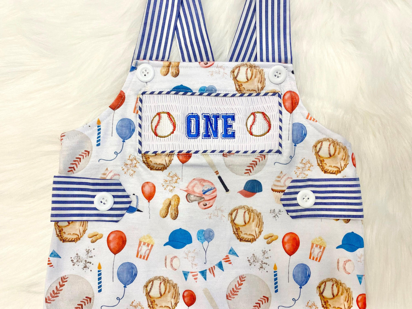 roockie of the year first birthday boy romper baseball royal blue red tan beige smash cake outfit overalls, ONE smocked romper first birthday baseballs, sports embroidered smocked spring summer 1st birthday boy outfit romper baby boys