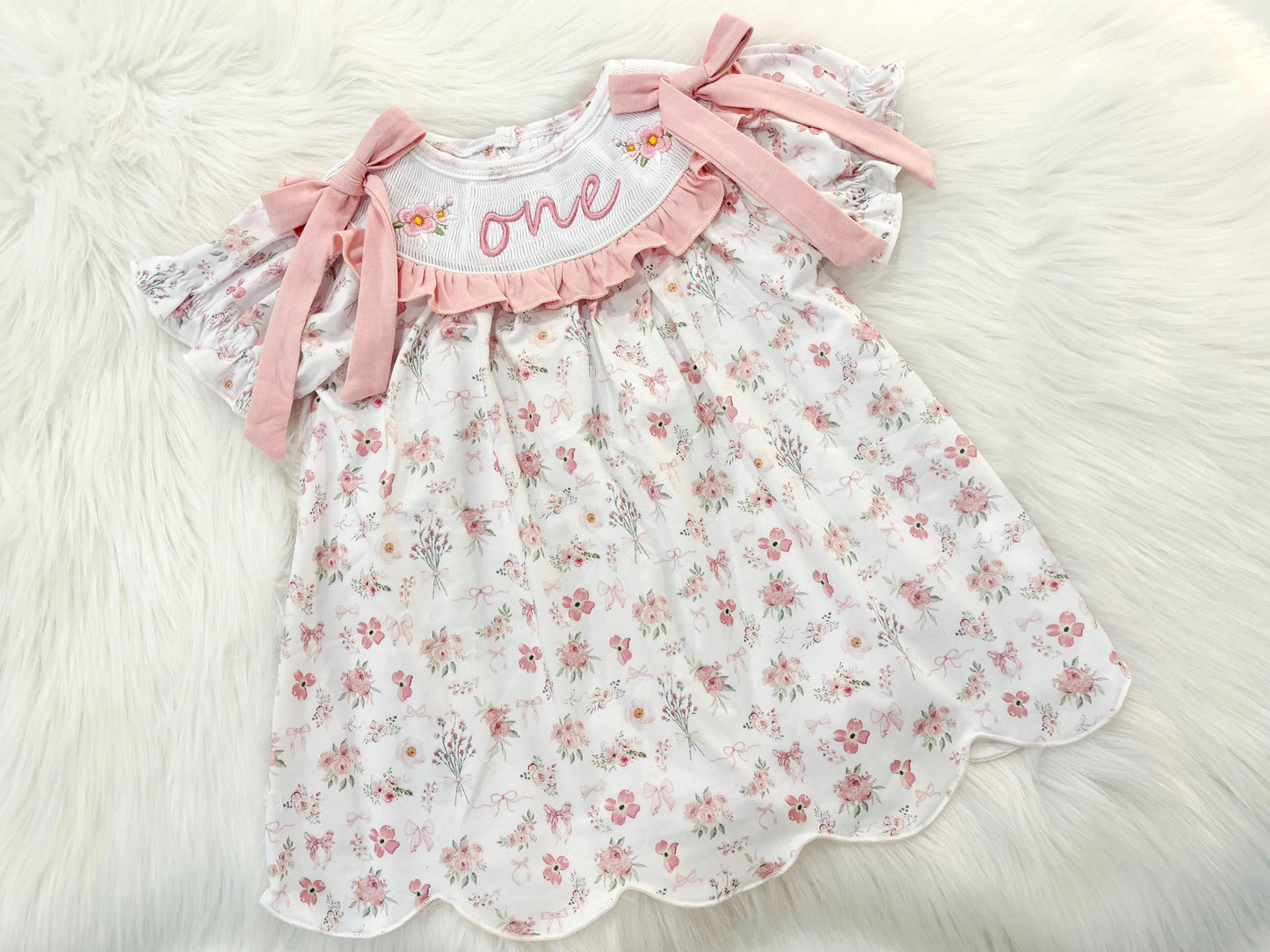 wild one wildflower girls first birthday dress outfit blush pink flowers and bows first birthday girl dress pink and white outfit, dusty rose blush pink green floral smocked dress first birthday embroidered flowers smocked short sleeve 1st birthday outfit ruffle scalloped dress