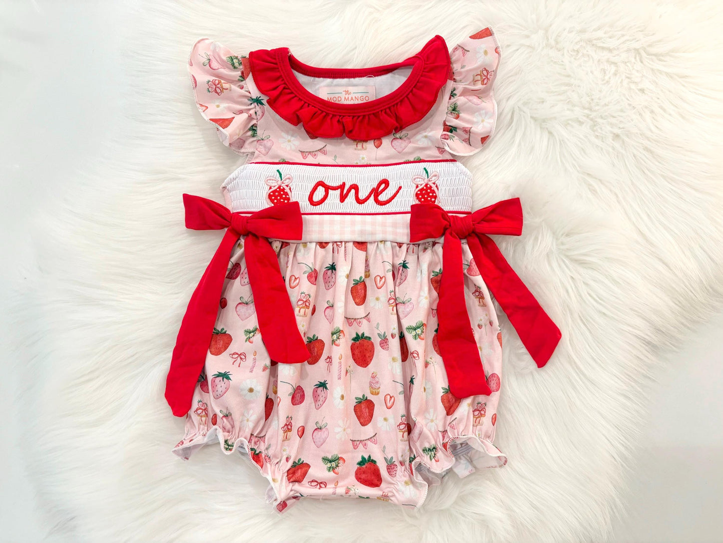 berry first birthday outfit bubble romper red and pink strawberries and bows first birthday girl romper pink red and white gingham outfit, girls berry sweet red white smocked bubble romper first birthday spring summer bows ruffle embroidered smocked strawberry 1st birthday outfit romper baby girl