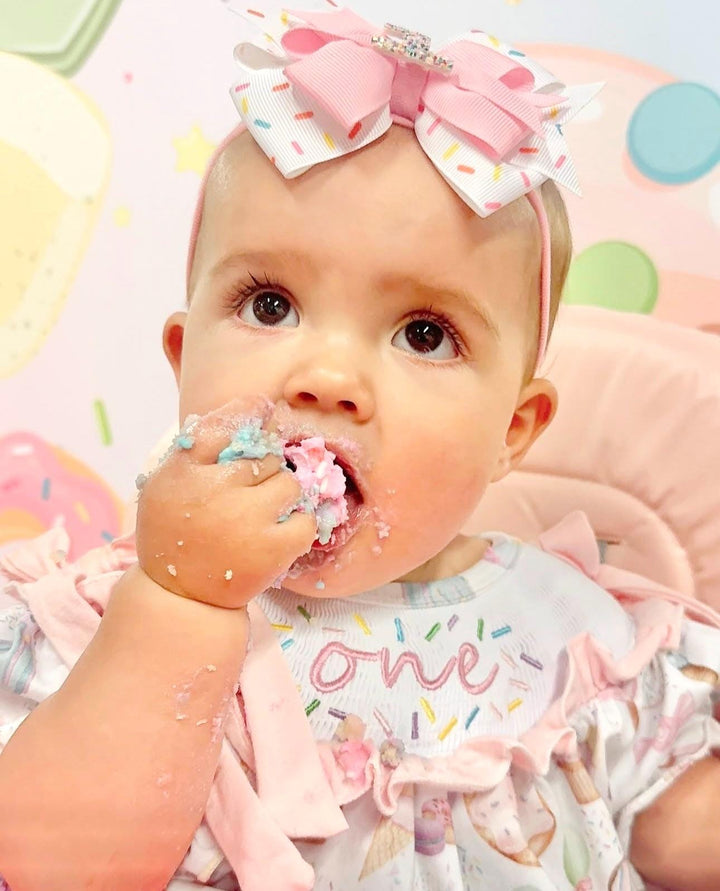 sweet one girls first birthday dress outfit ice cream donuts pink first birthday girl dress pink and white outfit, pink green lavender aqua smocked dress first birthday embroidered sprinkles smocked short sleeve 1st birthday outfit ruffle dress