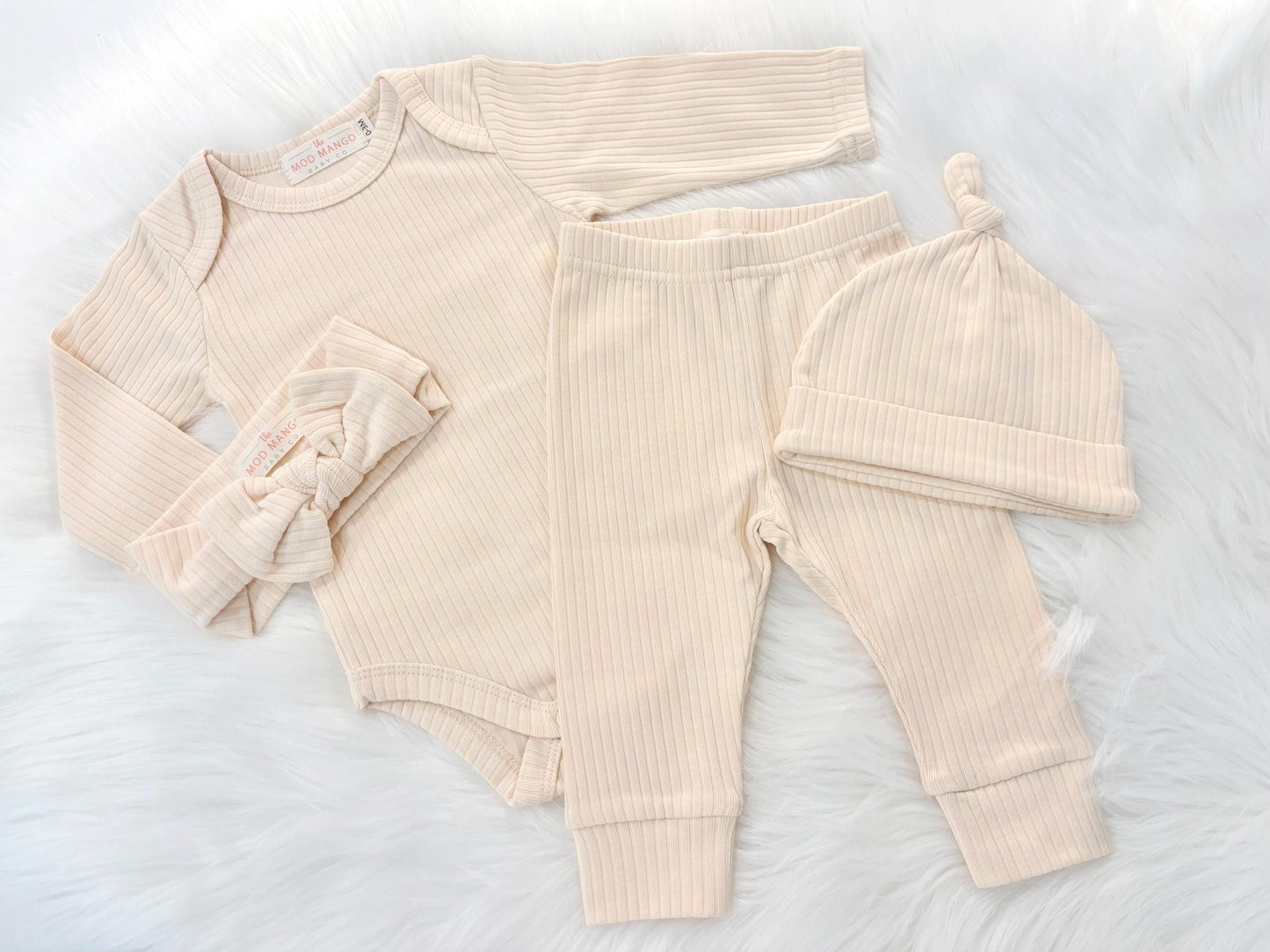neutral newborn baby girl twins outfit baby shower gift set bodysuit onesie hat leggings pants headband bow gift set, coming home outfit, going home outfit, take home outfit, newborn hospital basics, girl baby shower gift, organic cotton ribbed romper tie hat long sleeves boutique baby gift, twins, triplets' multiples outfits girl newborn baby khaki blush cream pink