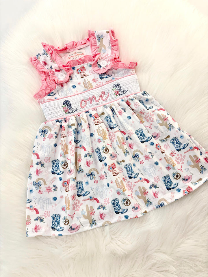 my first rodeo cowgirl girls first birthday dress outfit hot pink first birthday girl dress pink navy blue and white outfit, western boots smocked dress first birthday embroidered cowgirl boots smocked short sleeve 1st birthday outfit ruffle dress baby girls, the mod mango baby boutique co