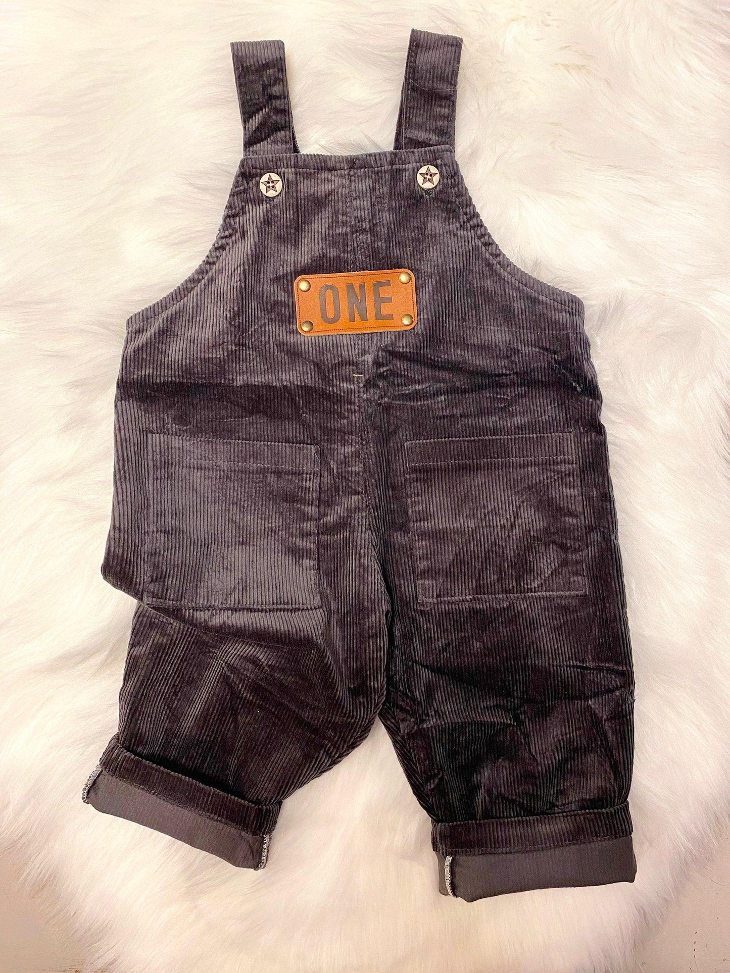Brown tan cream neutral one boys romper first birthday overalls outfit, leather one patch, beary first, one happy camper, woodland first birthday, corduroy overalls baby boys first birthday outfit, fall winter boy birthday baby boys one romper outfit