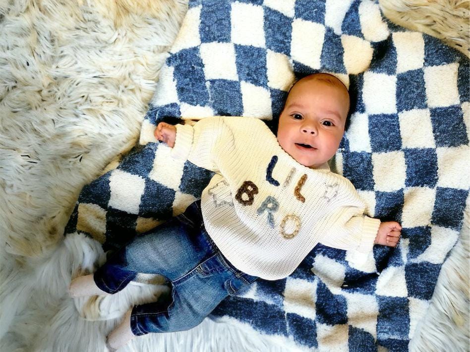 hand embroidered Baby Boy Gift custom baby name sweater gift, Brown beige cream neutral toddler baby sweater with name personalized, Custom Baby Name Sweater, Oversized Fall Sweater for Baby, toddler sweater, baby boys sweater, toddler boys sweater, little brother shirt, big brother shirt, brother sweater