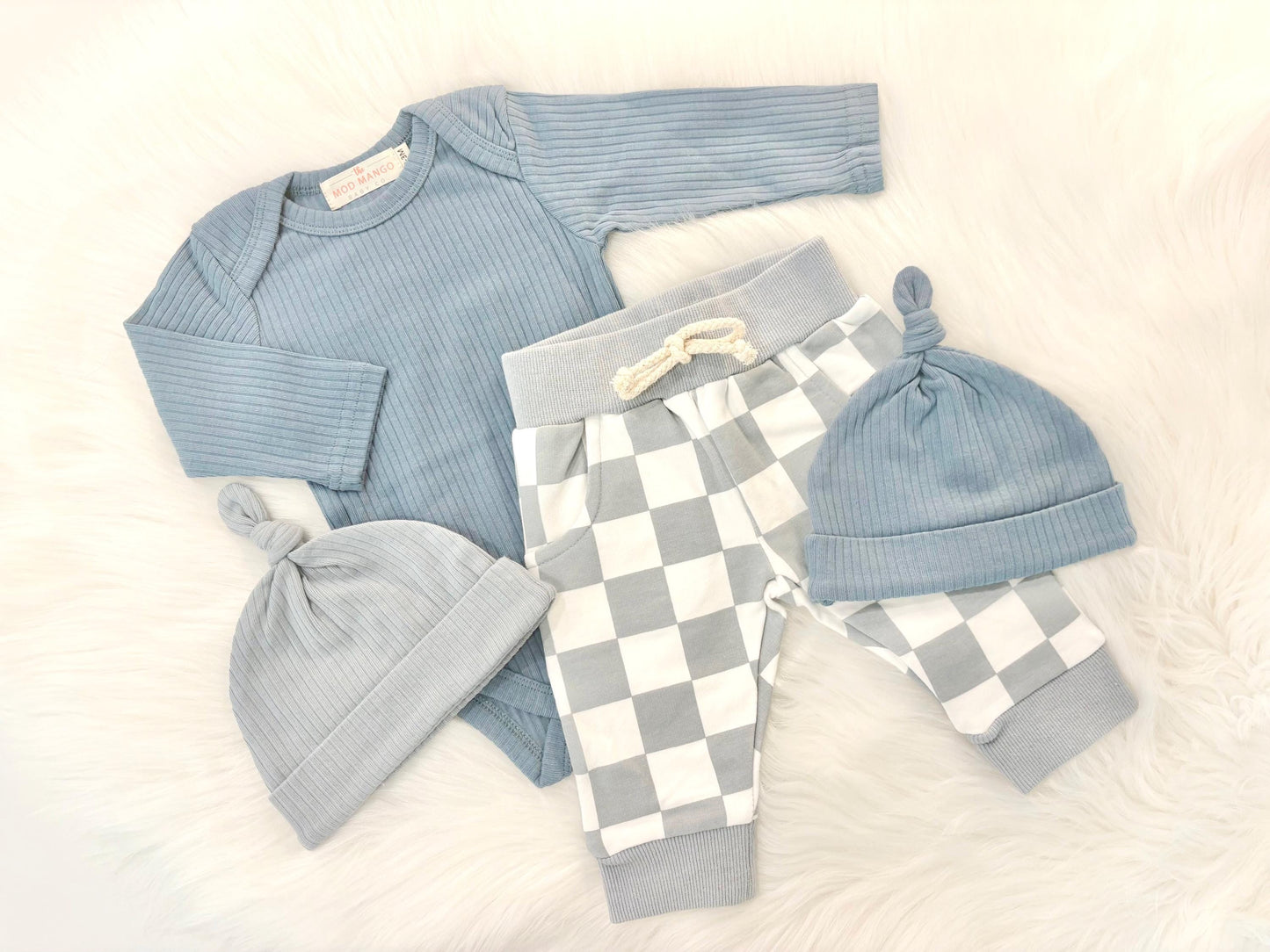 newborn baby boy twins outfit baby shower gift set bodysuit onesie hat joggers pants gift set, coming home outfit, going home outfit, take home outfit, newborn hospital basics, boy baby shower gift, organic cotton ribbed romper tie hat long sleeves boutique baby gift, twins, triplets' multiples outfits boy newborn baby khaki beige blue cream brown checkered
