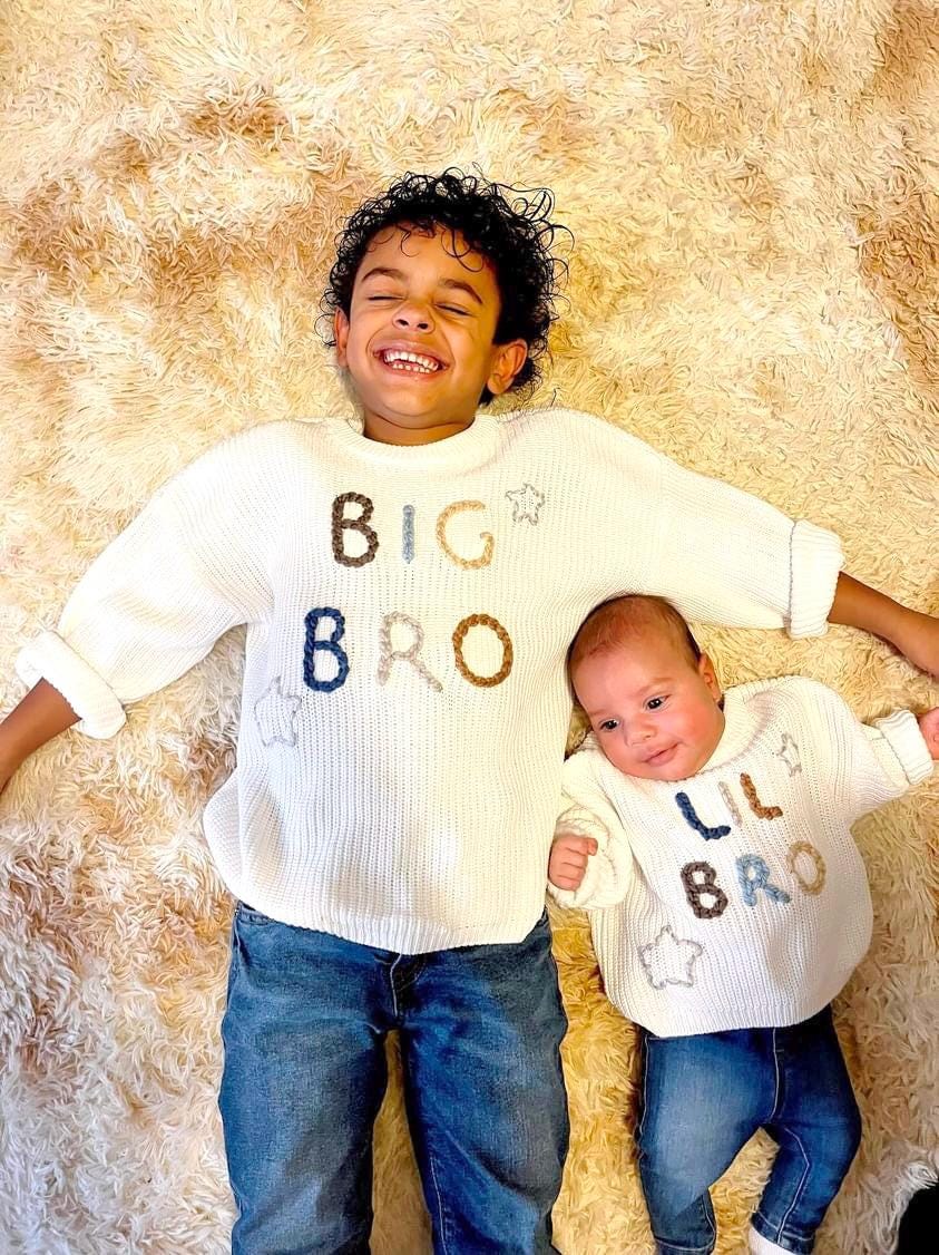 hand stitched kids toddler Girls Boys Chunky Knit Hand Embroidered Custom toddler Name Sweater, Oversized Sweater for boys girls, toddler girls sweater, boys sweater, toddler boys sweater, colorful, rainbow letter neutral beige cream sweater with name, big sister sweater, big brother sweater, big brother gift, big sister gift, fall toddler outfit, custom toddler kids sweater