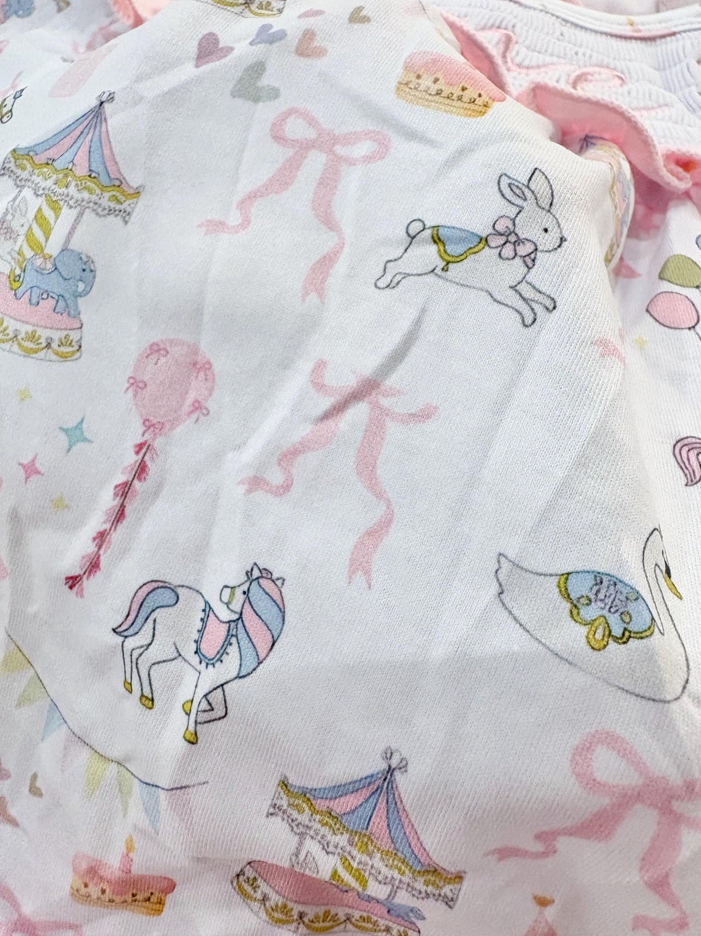 First Go Round Carousel First Birthday Girl Outfit Bubble Romper, Smocked First Birthday Girl Ruffle Romper Outfit Baby Girls Birthday Smock
