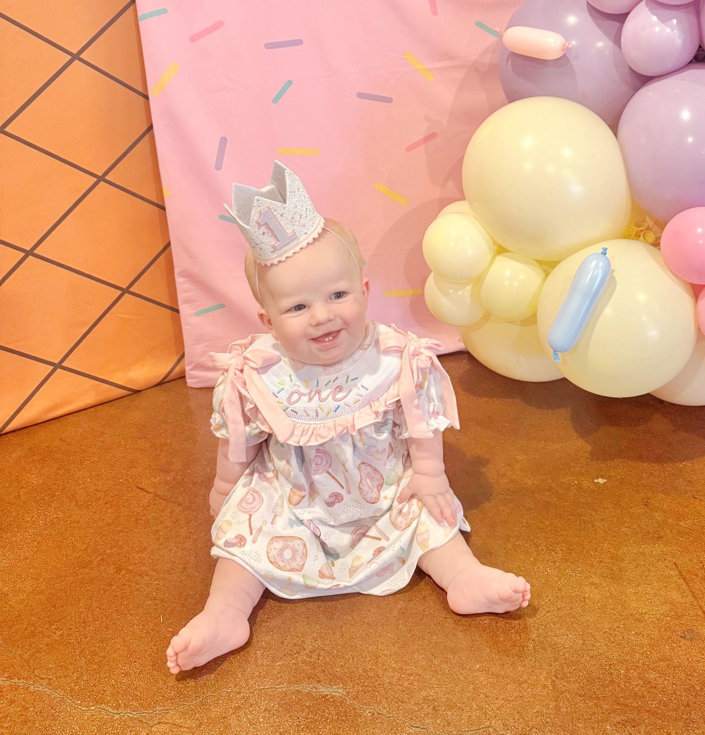 sweet one girls first birthday dress outfit ice cream donuts pink first birthday girl dress pink and white outfit, pink green lavender aqua smocked dress first birthday embroidered sprinkles smocked short sleeve 1st birthday outfit ruffle dress