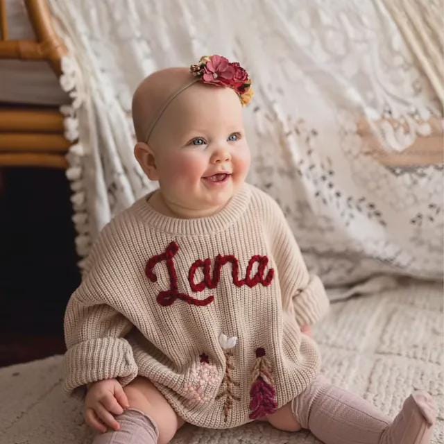 Hand Embroidered Baby Name Christmas Tree Holiday Sweater for Babies and Toddlers