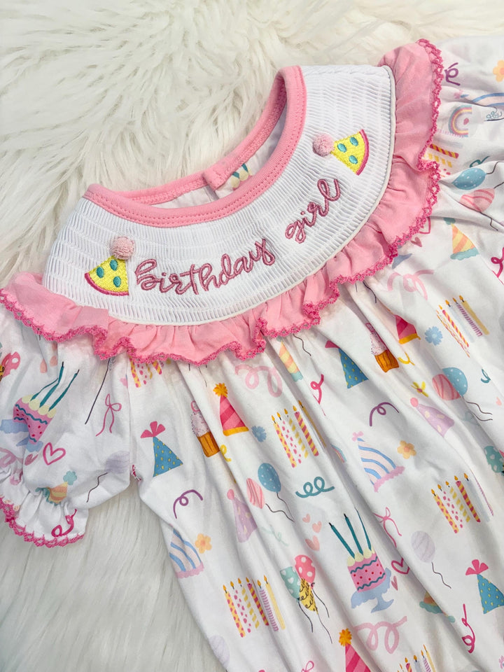 birthday girl party hat outfit one is fun first birthday outfit, pink first birthday smocked bubble romper outfit its fun to be one pink bow ruffle first birthday girl romper pink and white outfit, colorful rainbow pink white smocked bubble romper first birthday winter bows ruffle bows embroidered smocked long sleeve 1st birthday outfit romper baby girls, the mod mango baby boutique co