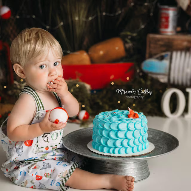 Ofishally One First Birthday Boy Outfit ONE Smocked Fishing Romper