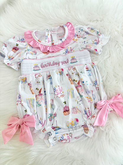 It's Fun to be ONE First Birthday Girl Outfit Pink Bow Smocked Romper