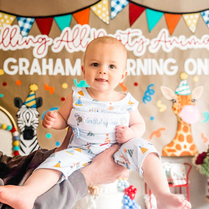 It's Fun to be ONE Boys First Birthday Smocked Romper Outfit