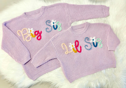 Kids Hand Embroidered Oversized Toddler Sweater with Name