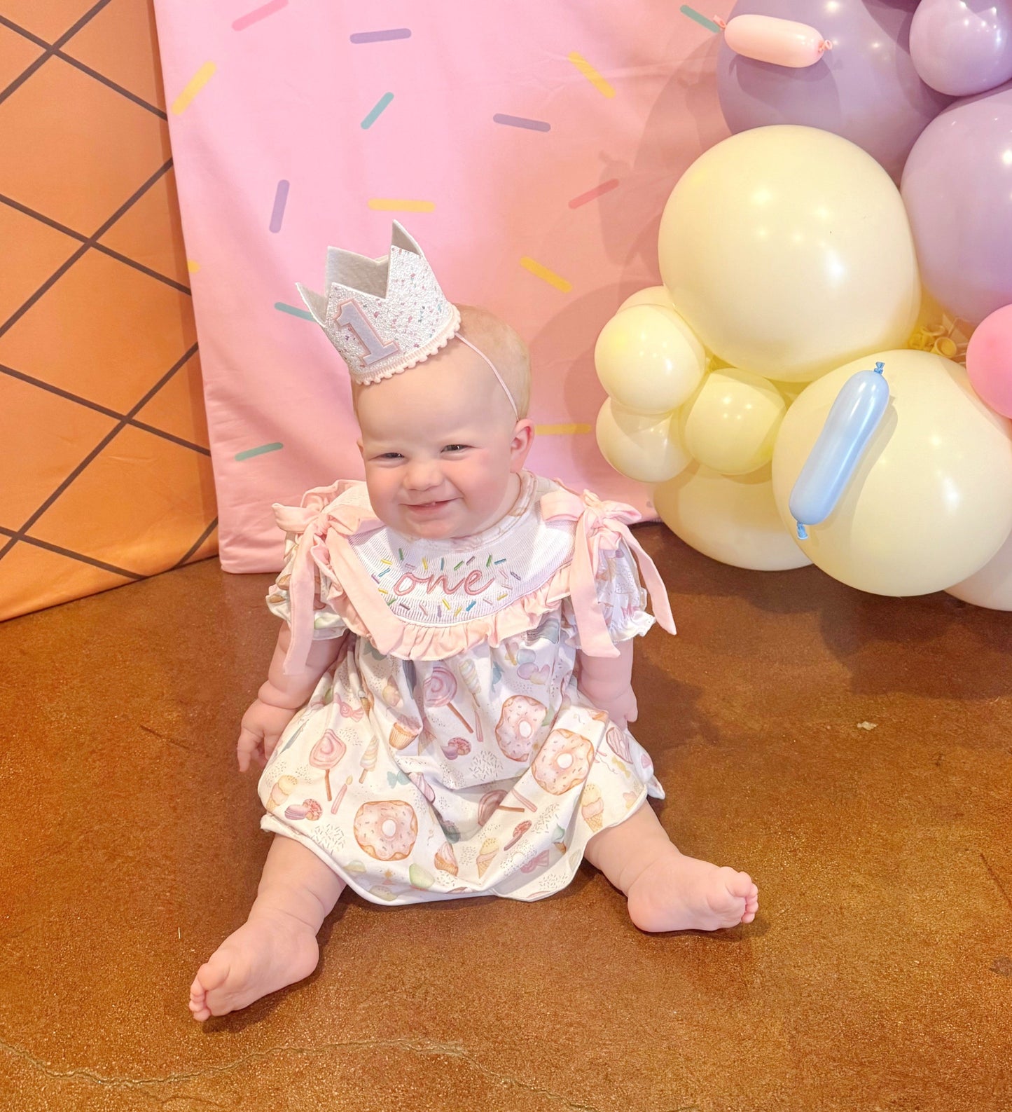 Sweet ONE First Birthday Girl Outfit Smocked Sprinkle Dress