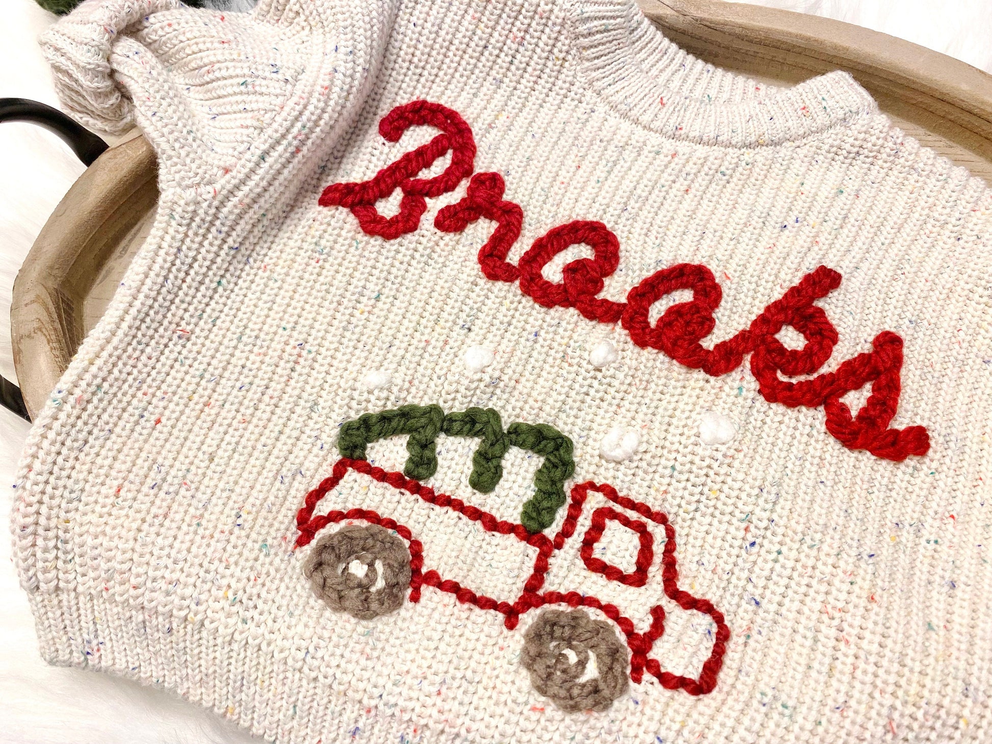 Baby Boy Christmas Sweater, Christmas Tree Truck Sweater, Baby Toddler Boys Christmas Sweater, Holiday Sweater Kids, chunky knit personalized custom name christmas sweater
