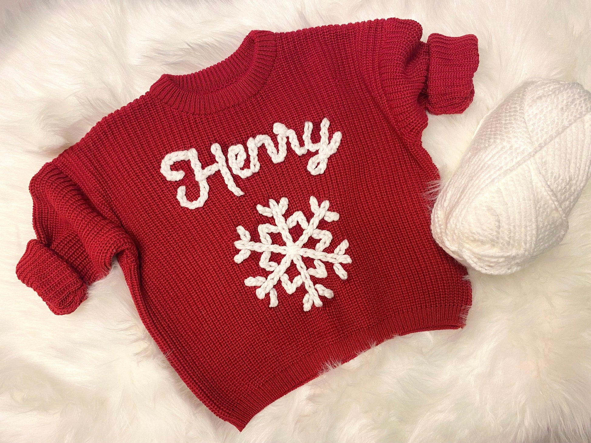 Baby Toddler Red Christmas Sweater with Name, Baby Boy Baby Girl Christmas Snowflake Sweater, Snowflake Baby Name Holiday Sweater,