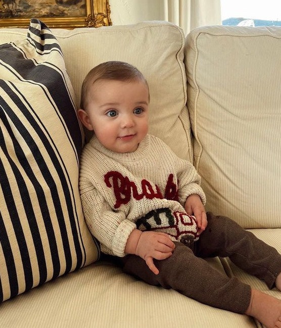 Baby Boy Christmas Sweater, Christmas Tree Truck Sweater, Baby Toddler Boys Christmas Sweater, Holiday Sweater Kids, chunky knit personalized custom name christmas sweater