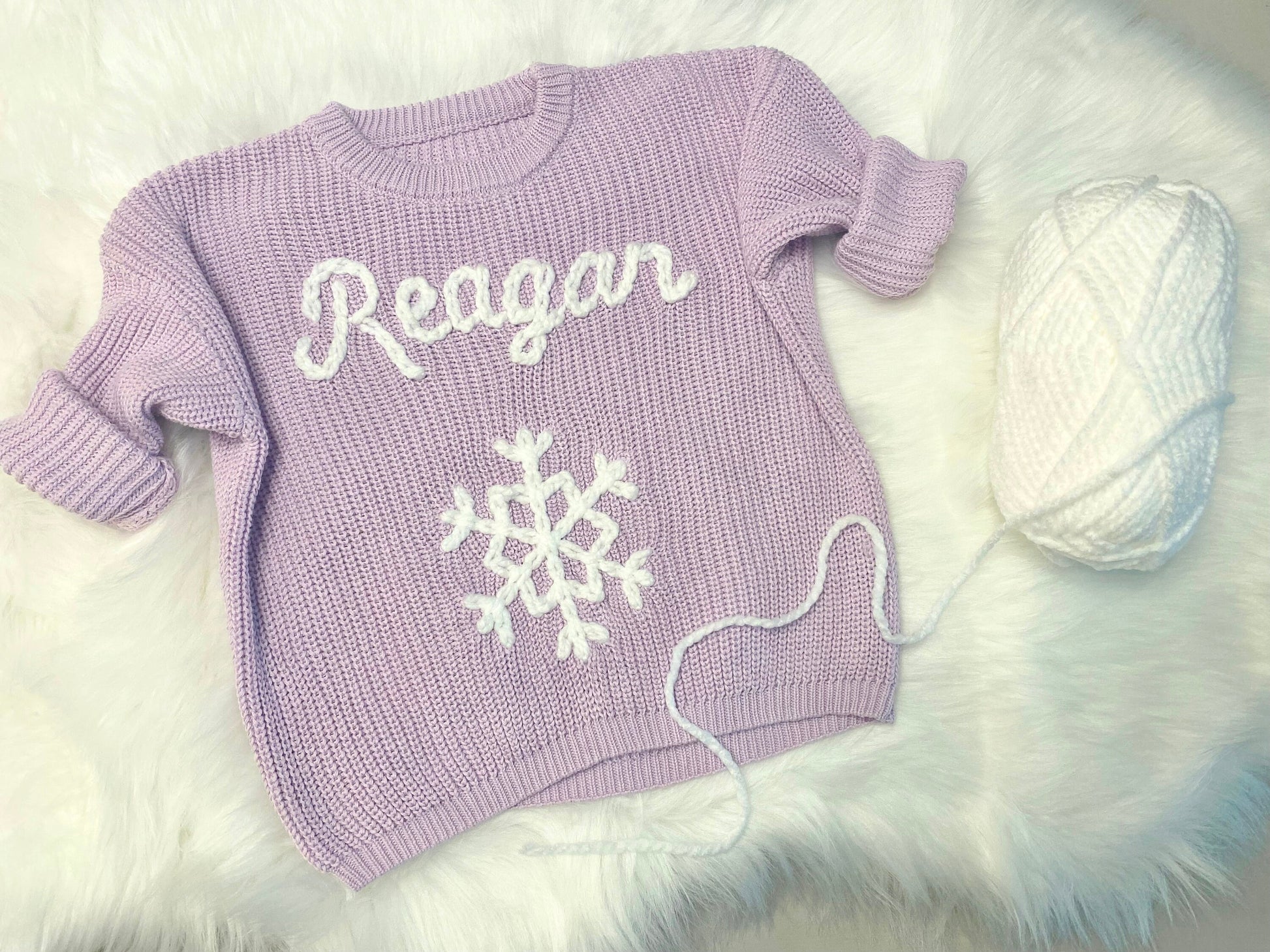 Baby Toddler Winter Snowflake Lavender Purple White Christmas Sweater with Name, Baby Boy Baby Girl Christmas Snowflake Sweater, Snowflake Baby Name Holiday Sweater,