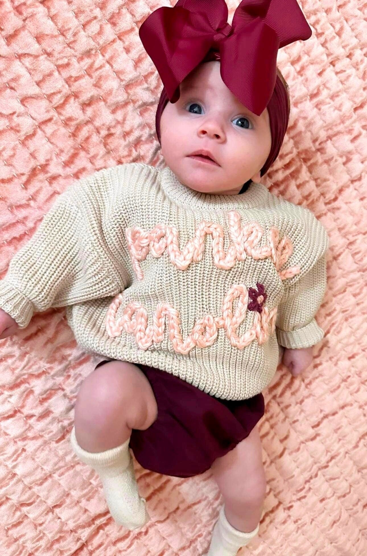 Baby Girls Chunky Knit Hand Embroidered Custom Baby Name Sweater, Oversized Fall Sweater for Baby girls, toddler girls sweater, baby boys sweater, toddler boys sweater, neutral beige cream ivory sweater with name for baby