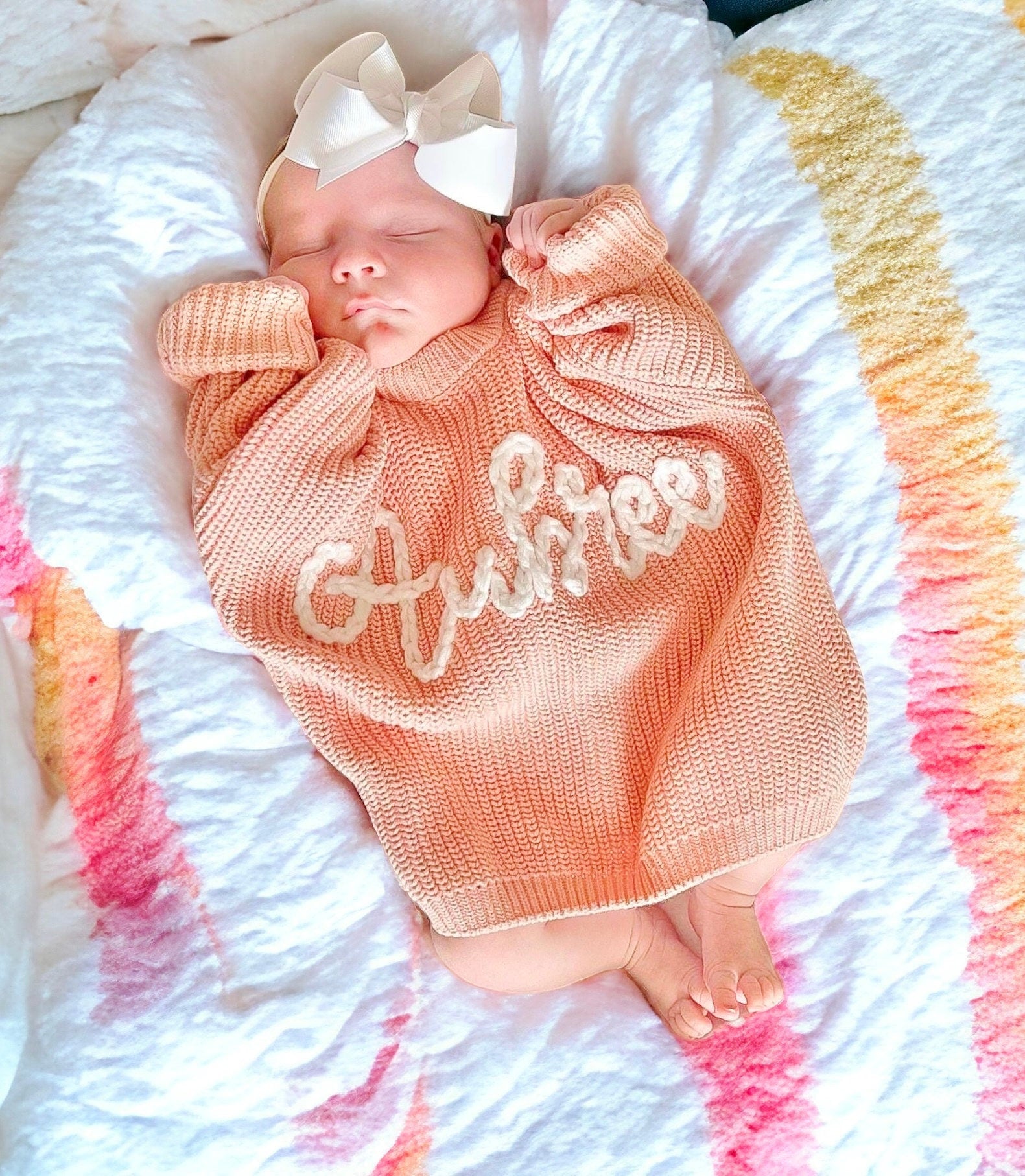 Milestone Baby Name Sweater, Baby Girls Gift, Hand Embroidered Custom Oversized Sweater for Baby girls, chunky knit personalized colorful rainbow baby name sweater, toddler girls sweater, baby girls sweater, newborn girl sweater