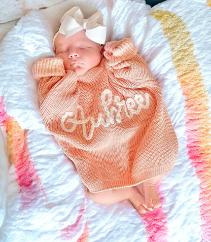 Milestone Baby Name Sweater, Baby Girls Gift, Hand Embroidered Custom Oversized Sweater for Baby girls, chunky knit personalized colorful rainbow baby name sweater, toddler girls sweater, baby girls sweater, newborn girl sweater
