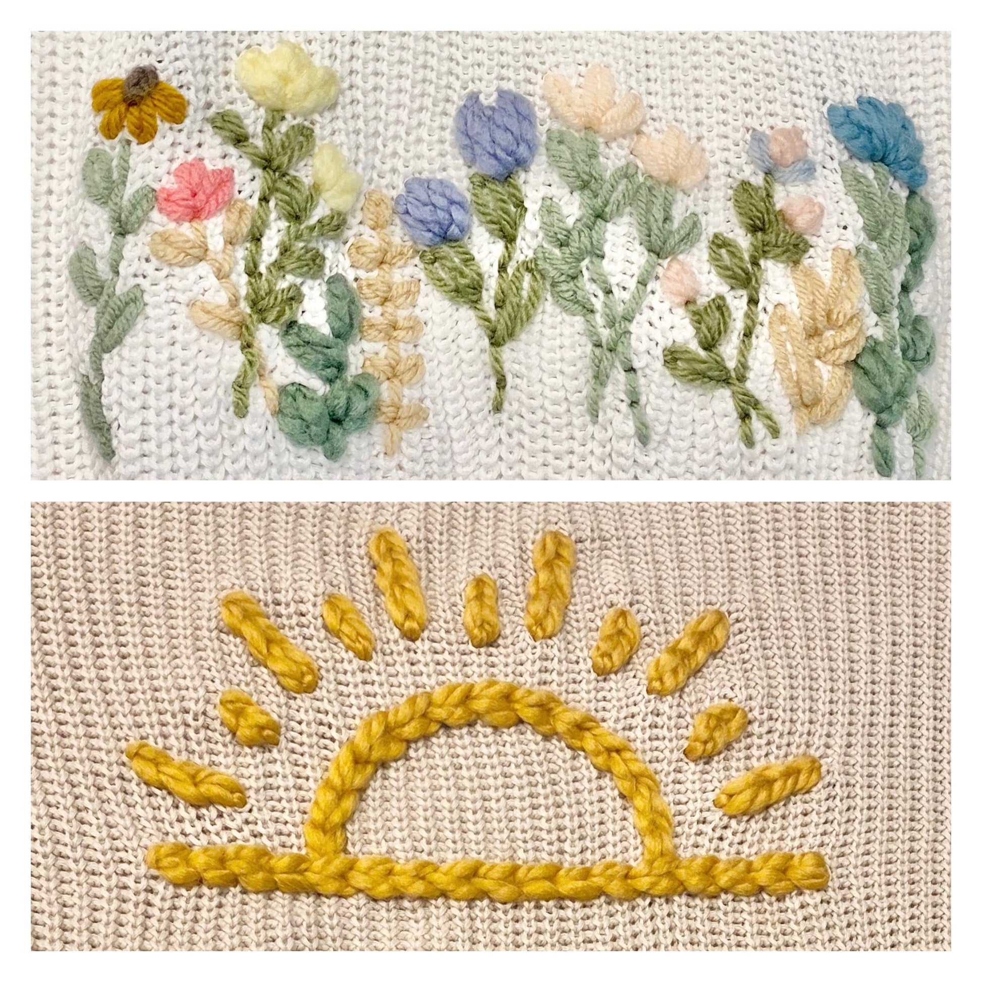 hand embroidery wildflowers, hand embroidered sunshine