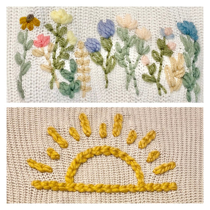 hand embroidery wildflowers, hand embroidered sunshine