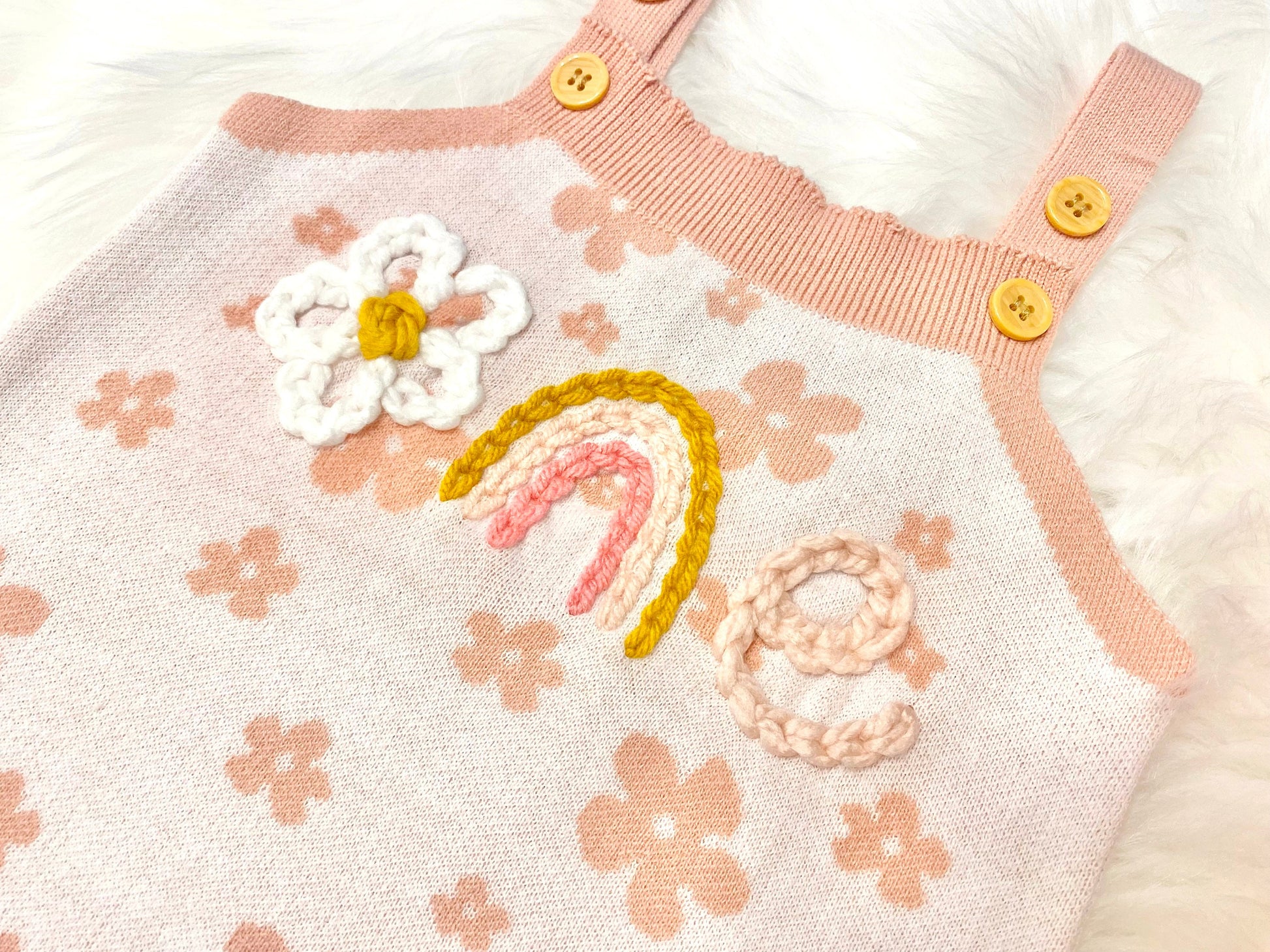ONE Flower Floral First Birthday Outfit, 1st Birthday romper outfit baby girl, blush pink white daisy flowers, one groovy baby, knitted knit baby romper, hand embroidered
