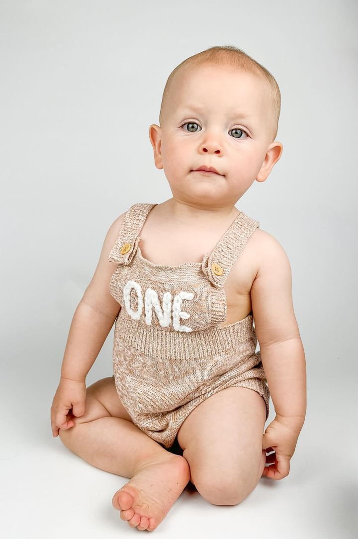 green jungle safari wild ONE boys romper neutral tan brown cream boho First Birthday Outfit, 1st Birthday romper outfit baby boy, beary first, knitted knit baby romper, winter spring summer birthday, boho neutrals birthday boy suspenders outfit