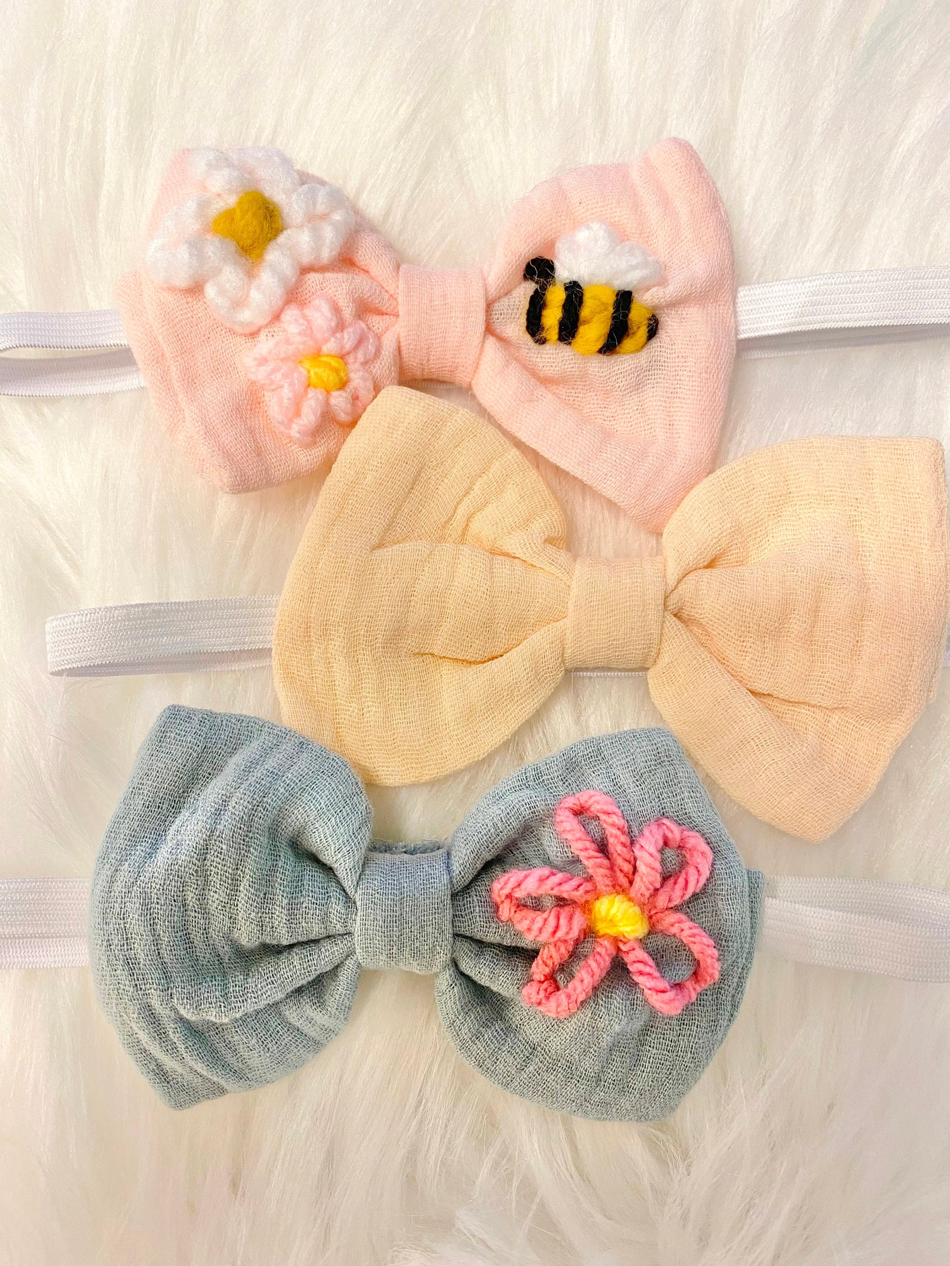 hand embroidered headband bow