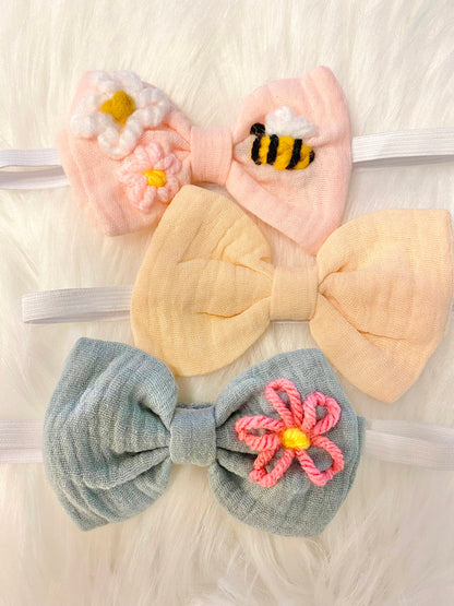 hand embroidered headband bow