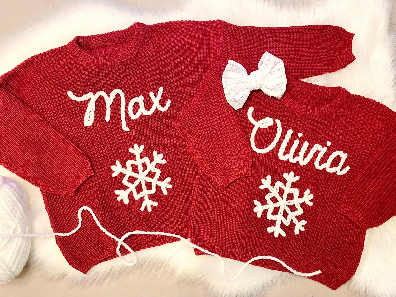 personalized winter onederland birthday sweater, snowflake christmas sweater, oh what fun shirt outfit, red white christmas holiday snowflakes baby toddler boy girl matching christmas sweater outfit, first birthday, first christmas hand embroidered