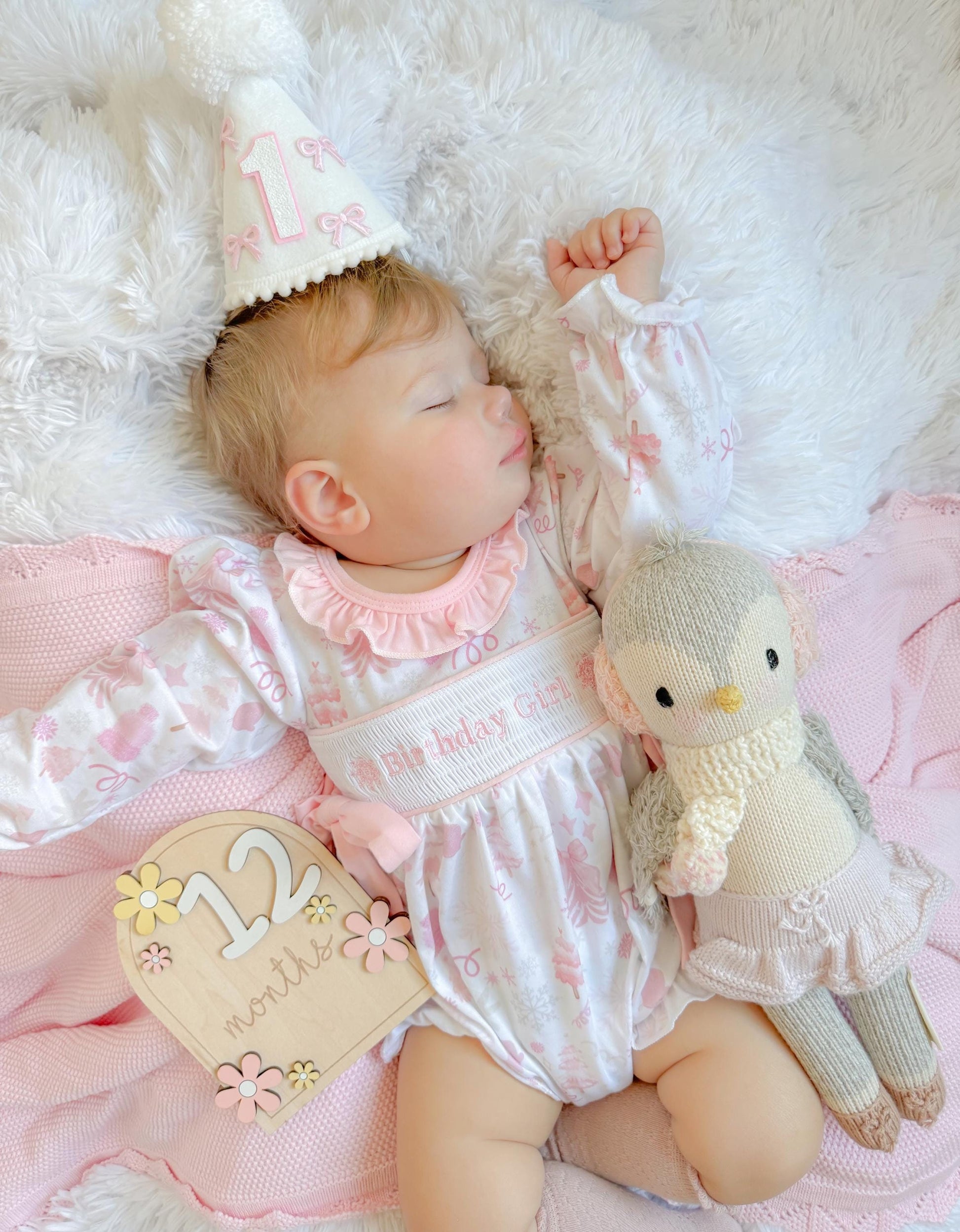 Winter ONEderland Smocked Romper, Pink Snowflake First Birthday Outfit Winter ONEderland Smocked Romper, Pink Snowflake First Birthday Outfit