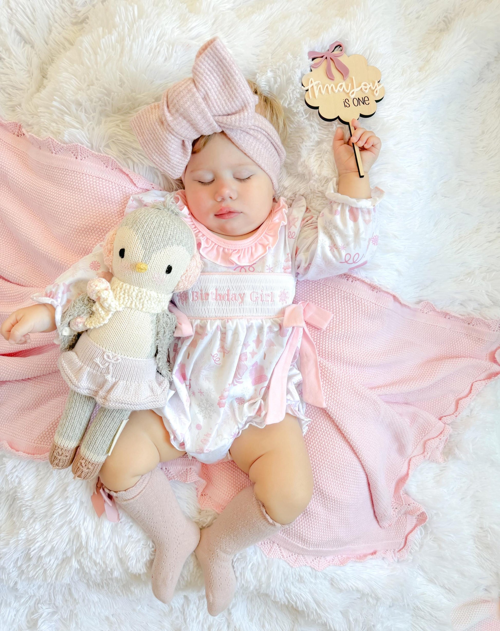 Winter ONEderland Smocked Romper, Pink Snowflake First Birthday Outfit Winter ONEderland Smocked Romper, Pink Snowflake First Birthday Outfit