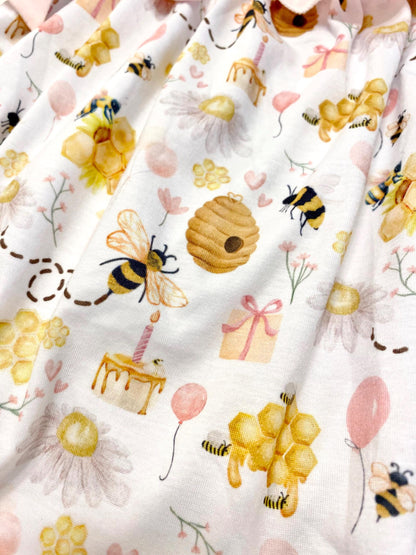 first bee day pink bow first birthday girl romper yellow pink and white outfit, girls one pink white smocked bubble romper first birthday spring summer bees bows ruffle embroidered smocked short sleeve 1st birthday outfit romper baby girls bee hive